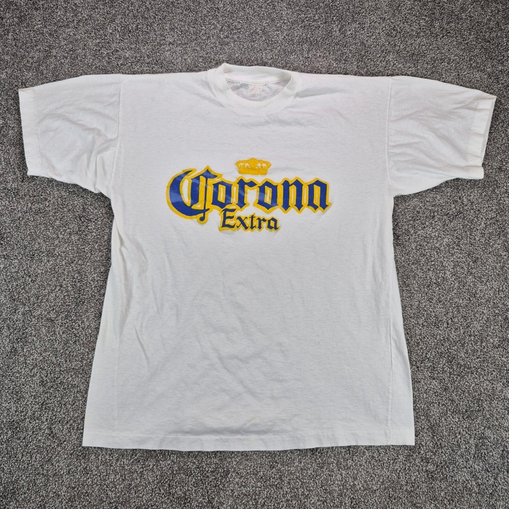Vintage 90s Corona Extra T-Shirt Mens Large White Single Stitch Streetwear
